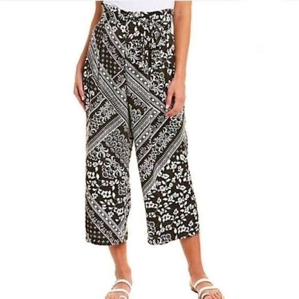 Laundry by Shelli Segal Black & White Bandana Print Paperbag Pants Size M 🖤✨🤍